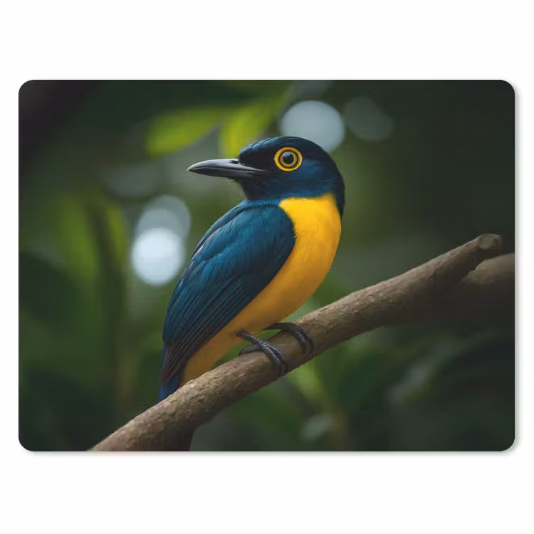 Vogel - Tak - Geel - Bladeren muismat rubber klein -3d