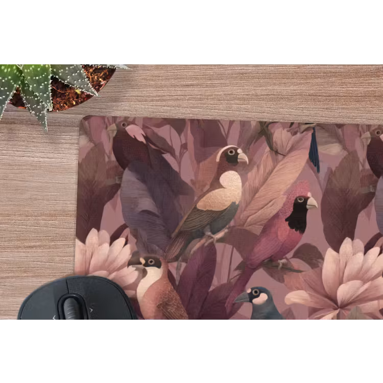 Vogels - Bladeren - Roze muismat rubber klein 262 -closeup