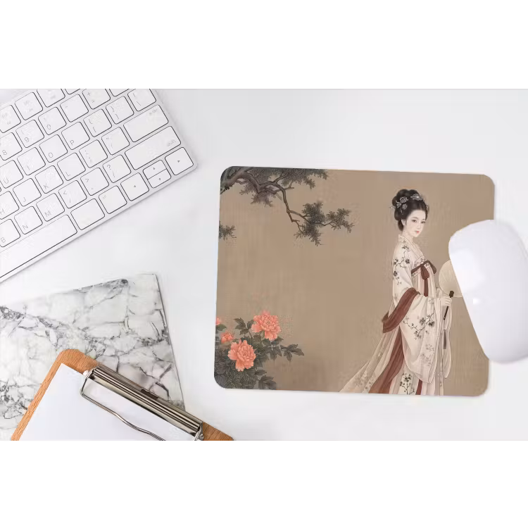 Vrouw - Azië - Kunst - Beige muismat rubber klein -witbureau