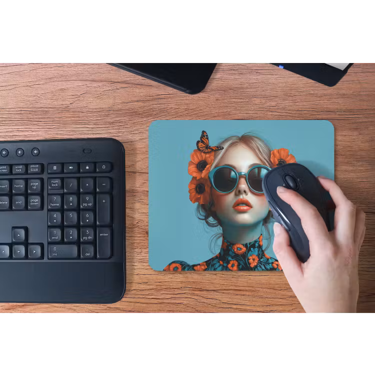 Vrouw - Blauw - Vlinder - Bloemen - Aesthetic muismat rubber klein -toetsenbord