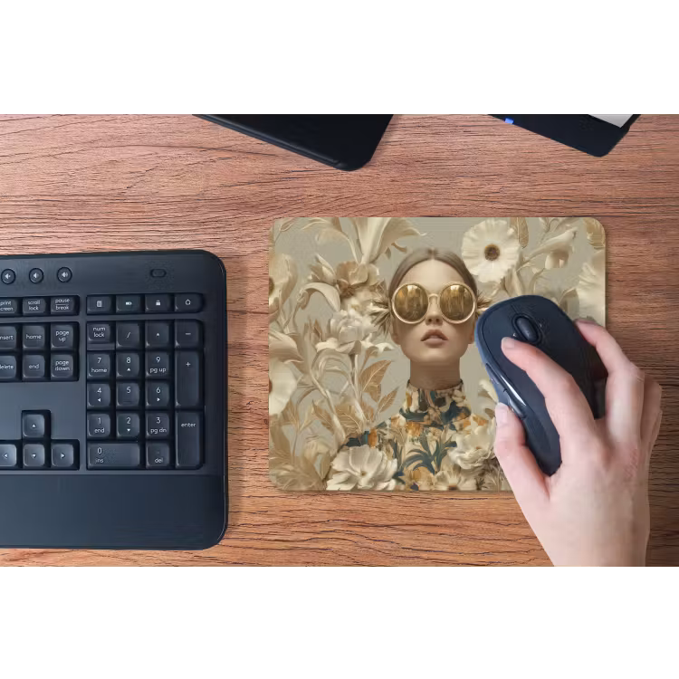 Vrouw - Bloemen - Zonnebril - Wit muismat rubber klein -toetsenbord