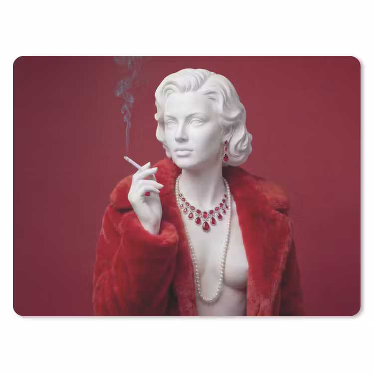 Vrouw - Bontjas - Mode - Klassiek - Rood muismat rubber klein -3d