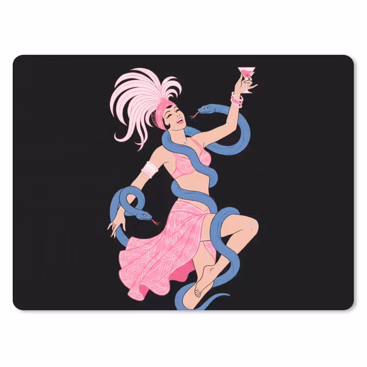Vrouw - Danseres - Slangen - Art Deco - Roze muismat rubber klein -3d