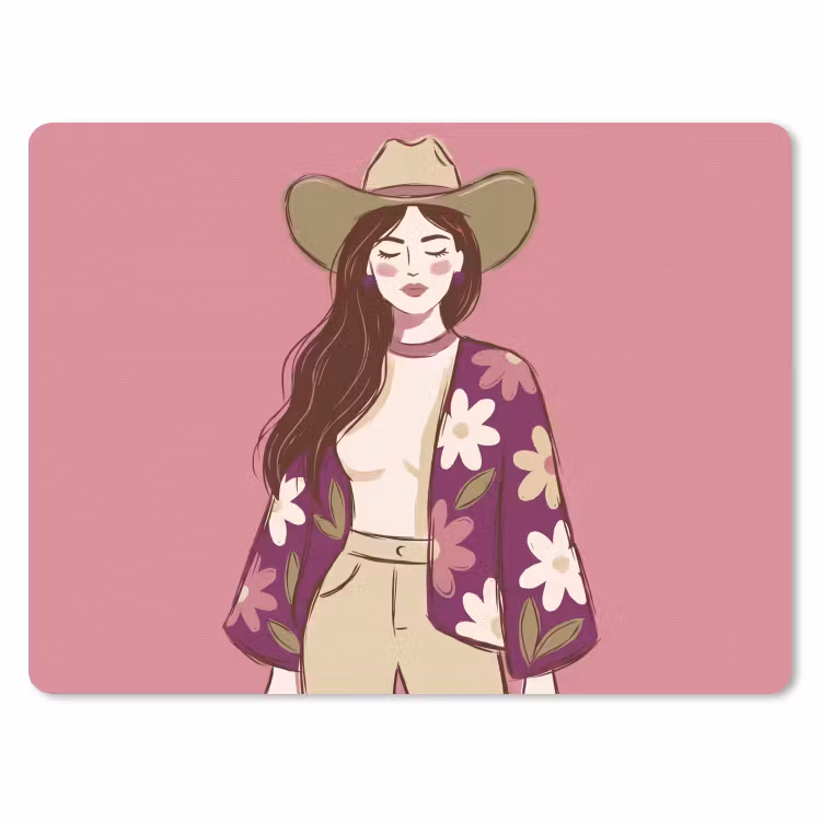 Vrouw - Hoed - Portret - Illustratie - Roze muismat rubber klein -3d