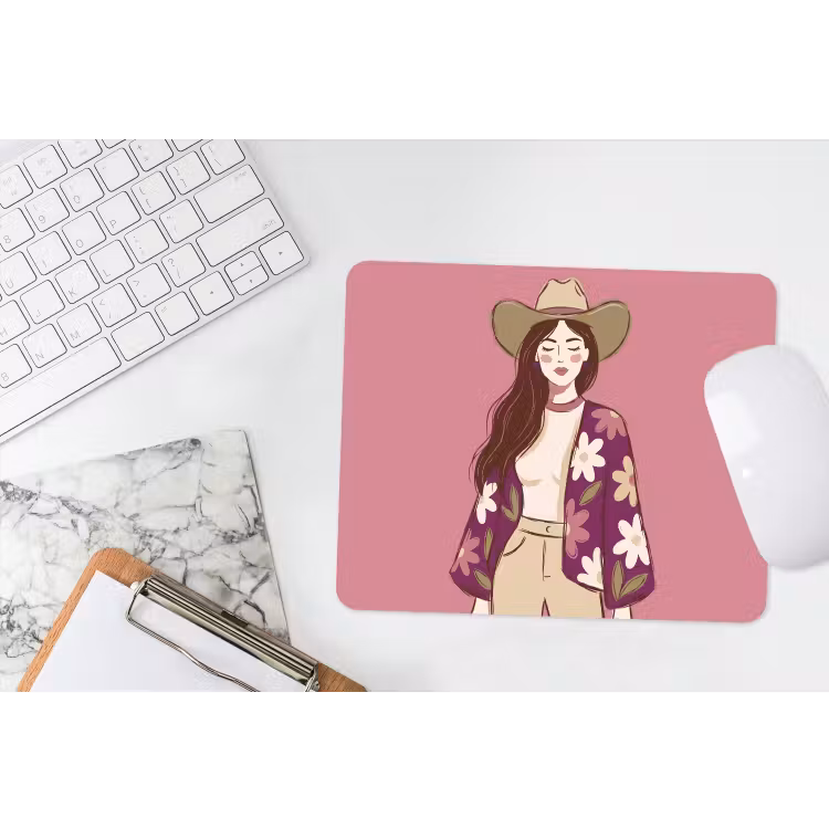 Vrouw - Hoed - Portret - Illustratie - Roze muismat rubber klein -witbureau