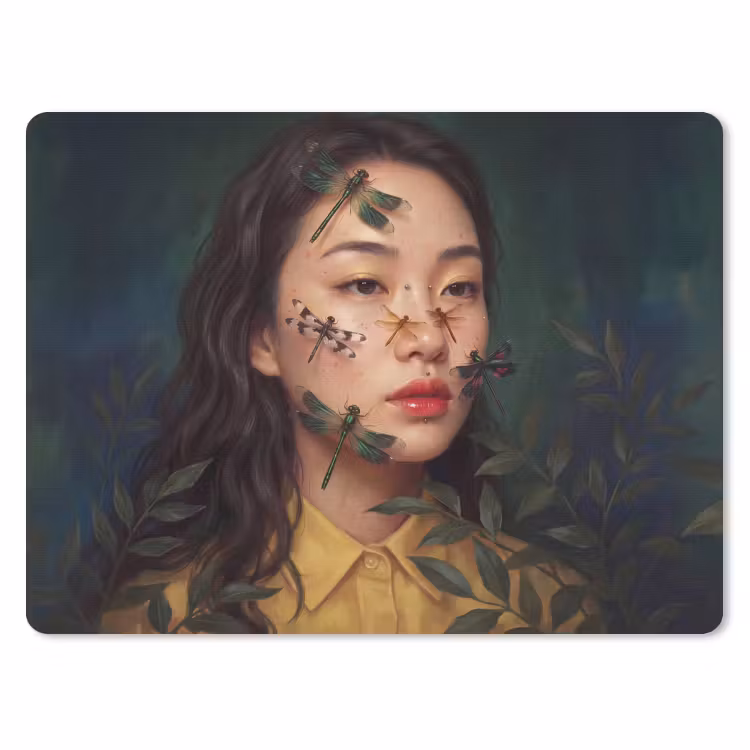 Vrouw - Insecten - Natuur - Portret - Groen muismat rubber klein -3d