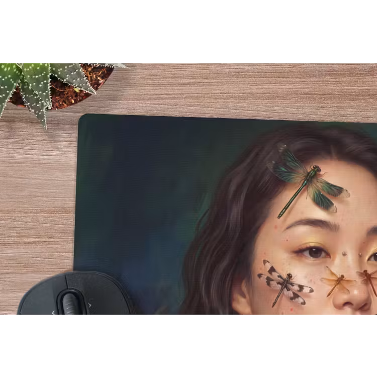 Vrouw - Insecten - Natuur - Portret - Groen muismat rubber klein -closeup