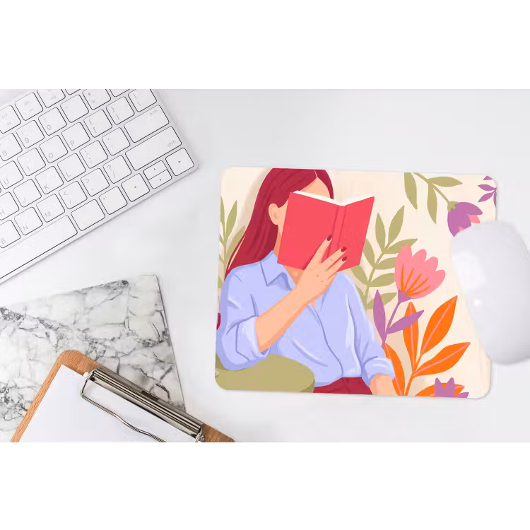 Vrouw - Lezen - Thuis - Modern - Bloemen muismat rubber klein -witbureau
