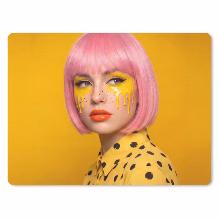 Vrouw - Portret - Abstract - Kleurrijk - Geel muismat rubber klein -3d