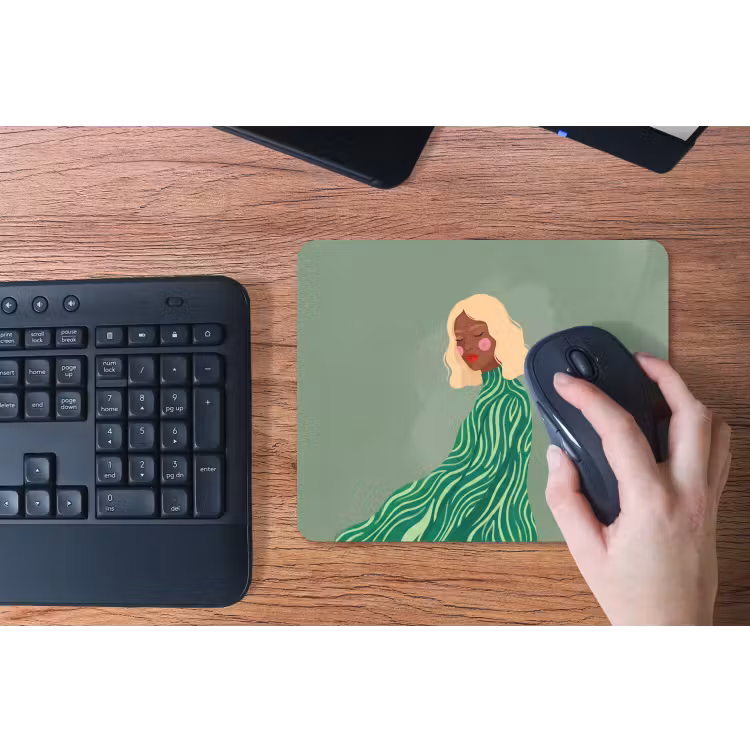 Vrouw - Portret - Illustratie - Modern - Groen muismat rubber klein -toetsenbord