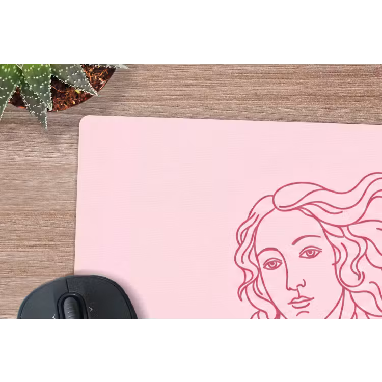 Vrouw - Portret - Klassiek - Line-art - Roze muismat rubber klein -closeup