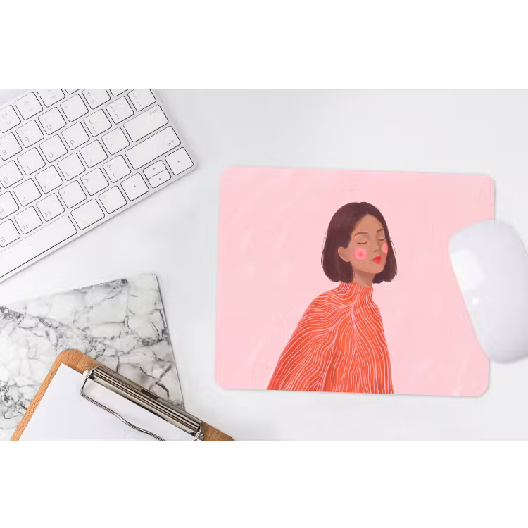Vrouw - Portret - Modern - Kunst - Roze muismat rubber klein -witbureau