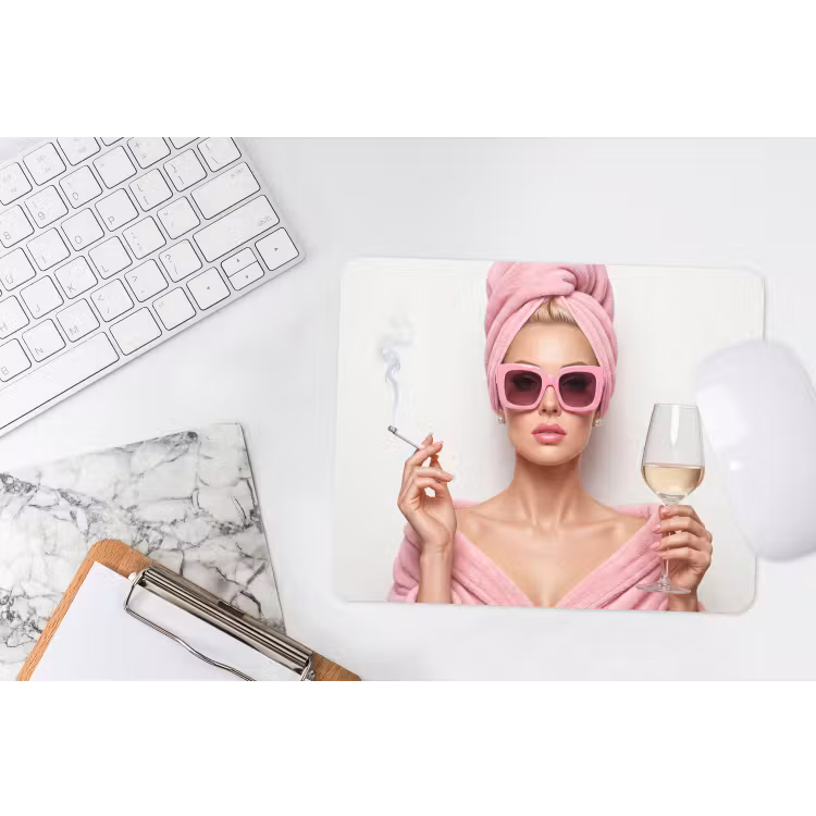 Vrouw - Roze - Wijn - Zonnebril muismat rubber klein -witbureau