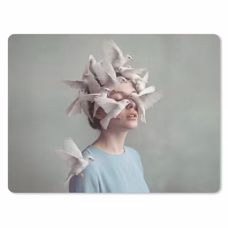 Vrouw - Vogels - Abstract - Modern - Wit muismat rubber klein -3d