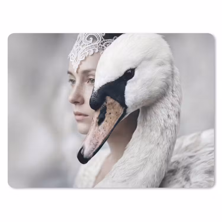 Vrouw - Zwaan - Wit muismat rubber klein -3d