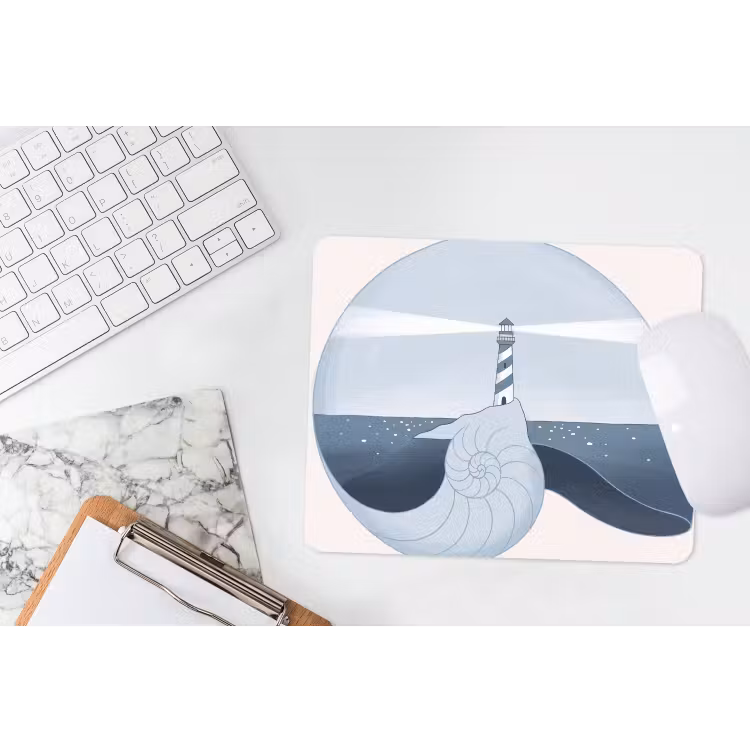 Vuurtoren - Zee - Schelp - Abstract - Blauw muismat rubber klein -witbureau