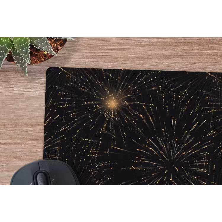 Vuurwerk - Patroon - Feestelijk - Goud - Zwart muismat rubber klein 262 -closeup