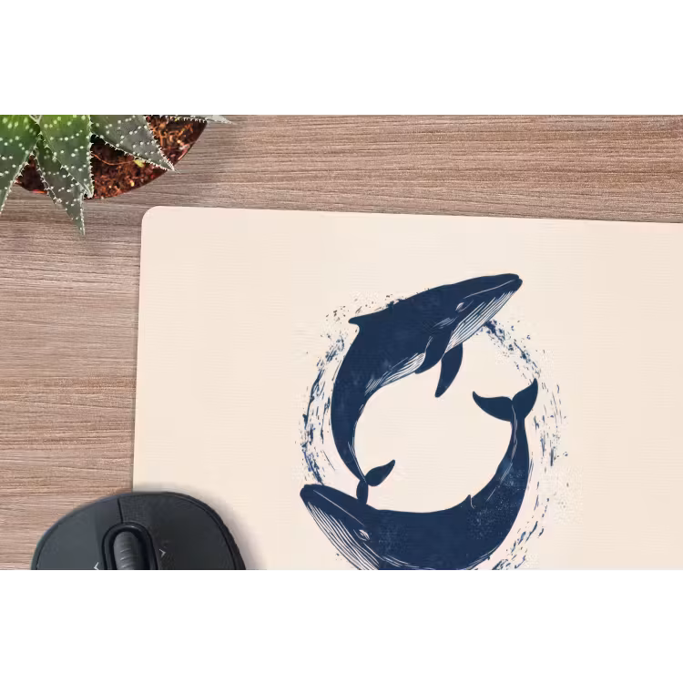 Walvissen - Spetters - Cirkel - Donkerblauw muismat rubber klein -closeup