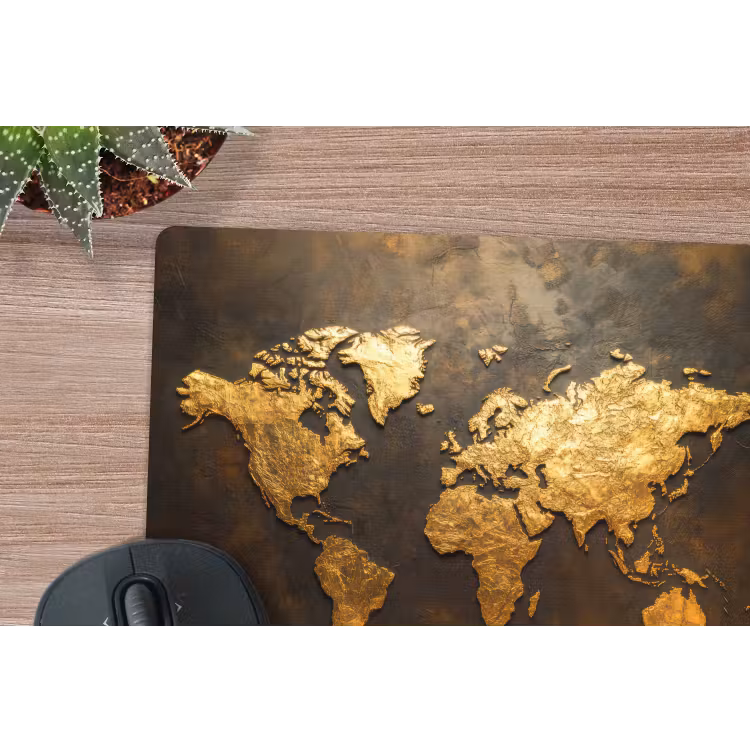 Wereldkaart - Goud - Roest muismat rubber klein -closeup
