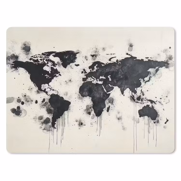 Wereldkaart - Zwart - Inkt muismat rubber klein -3d