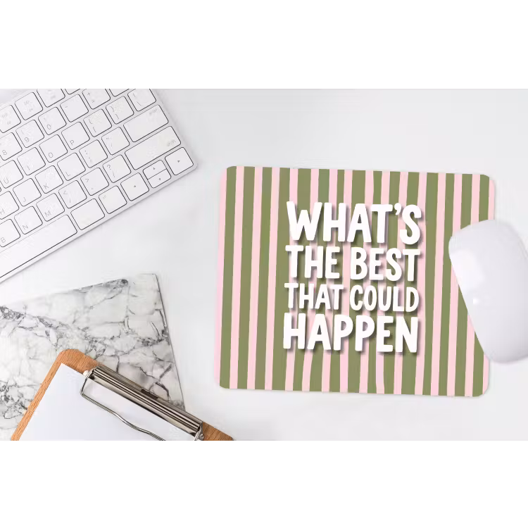 What's the best that could happen - Strepen - Groen - Roze muismat rubber klein -witbureau