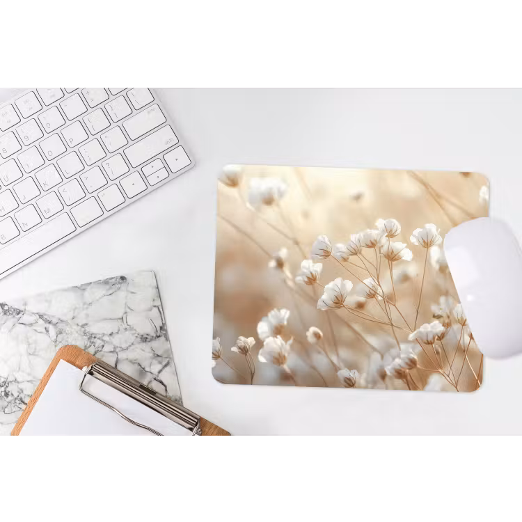 Wilde - Bloemen - Wit muismat rubber klein -witbureau