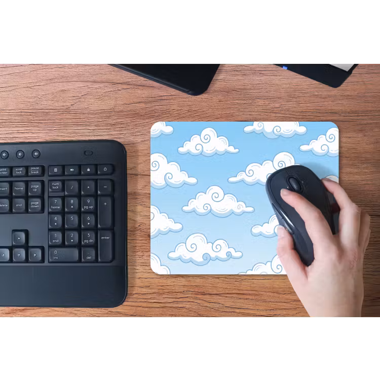 Wolk - Lucht - Cartoon - Blauw - Wit muismat rubber klein -toetsenbord