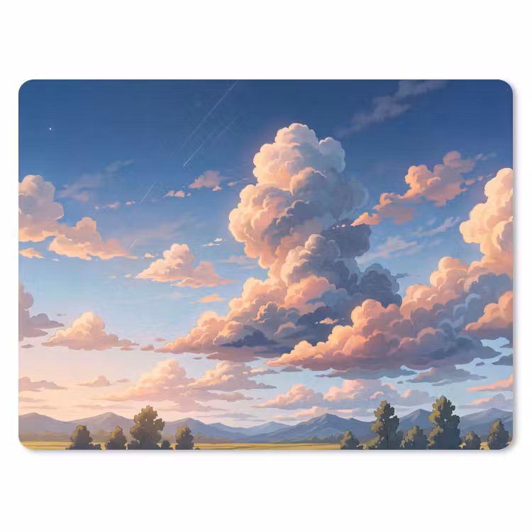 Wolken - Daghemel - Natuur - Illustratie - Oranje muismat rubber klein -3d