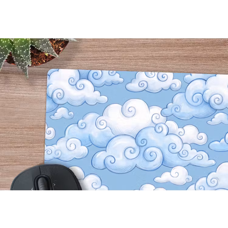 Wolken - Patroon - Hemel - Illustratie - Wit muismat rubber klein -closeup