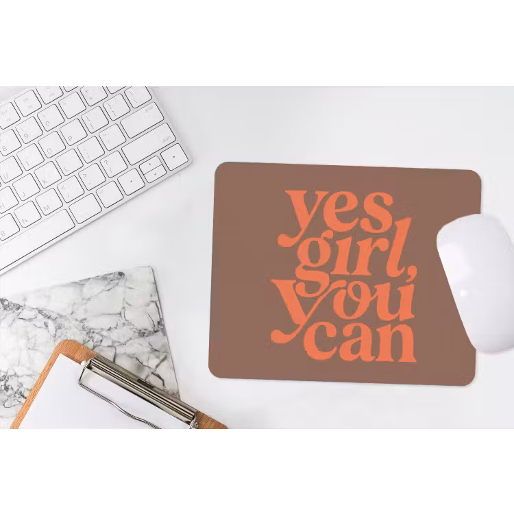Yes girl you can - Oranje - Bruin muismat rubber klein -witbureau
