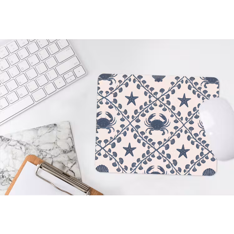 Zee - Krab - Zeester - Patroon - Blauw muismat rubber klein -witbureau