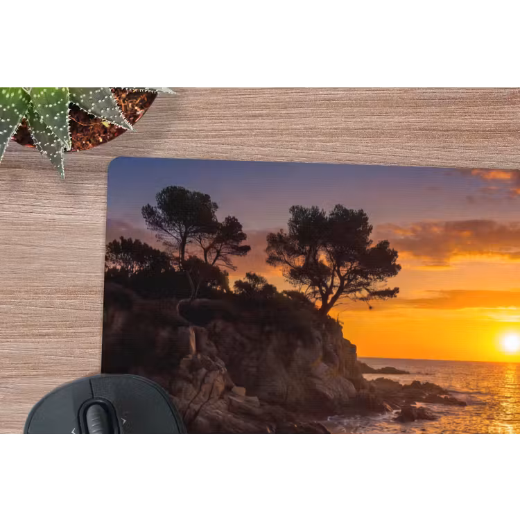 Zee - Kust - Zonsondergang - Natuur - Oranje muismat rubber klein -closeup