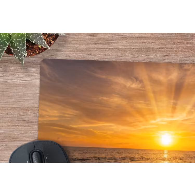 Zee - Zonsondergang - Golven - Kust - Oranje muismat rubber klein -closeup