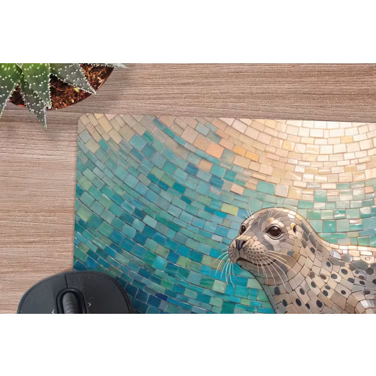 Zeehond - Mozaïek - Onderwater - Dieren - Blauw muismat rubber klein -closeup