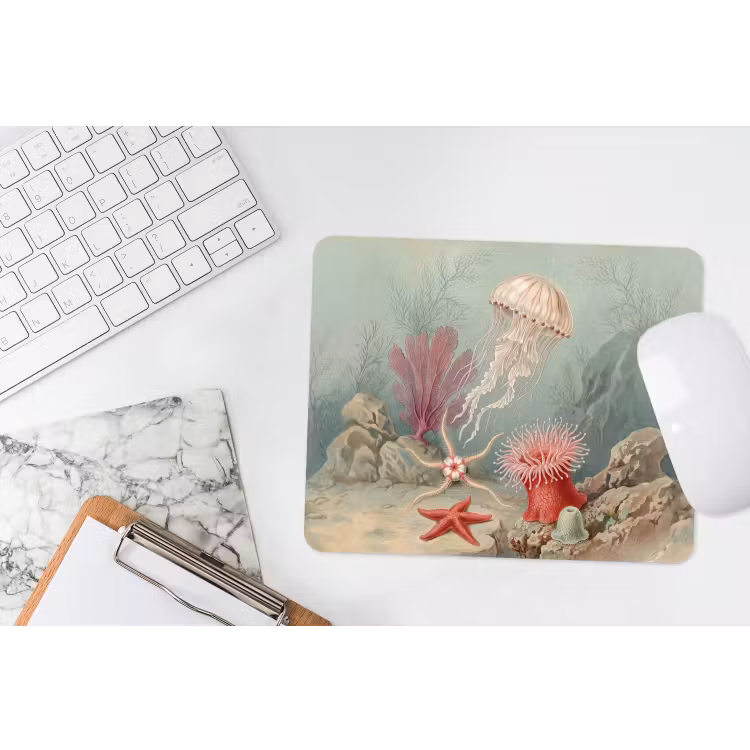 Zeeleven - Kwal - Onderwater - Illustratie - Beige muismat rubber klein -witbureau