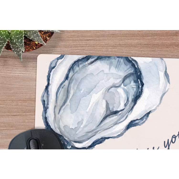 Zeeleven - Oester - Aquarel - Minimalistisch - Blauw muismat rubber klein -closeup