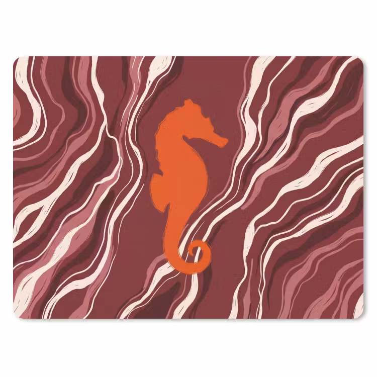 Zeepaardje - Golven - Zeeleven - Abstract - Oranje muismat rubber klein -3d