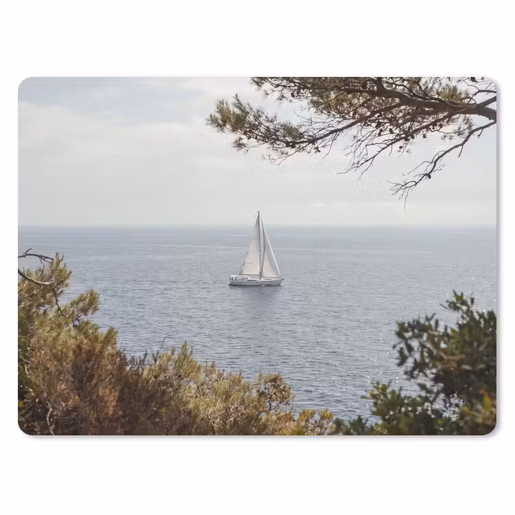 Muismat - Zeilboot - bomen - water - Zeilboot - bomen - water muismat rubber klein