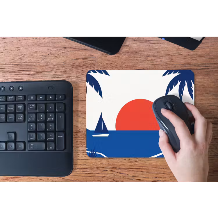 Zonsondergang - Zee - Palmboom - Tropisch - Modern muismat rubber klein -toetsenbord