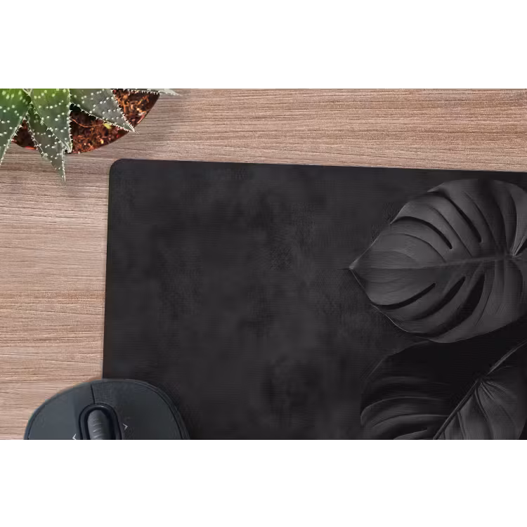 Zwart - Blad - Monstera muismat rubber klein -closeup
