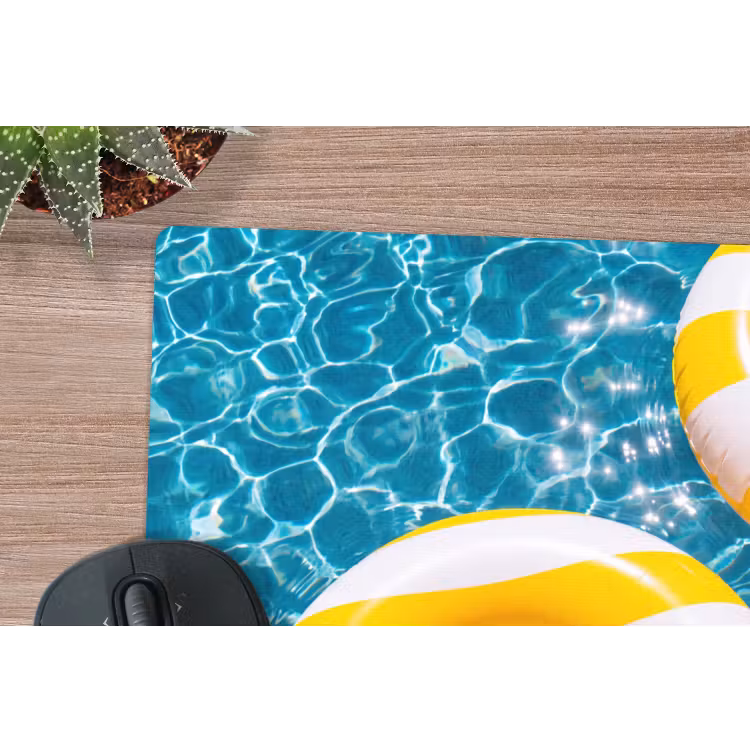 Zwembad - Zwembanden - Zomer - Geel - Blauw muismat rubber klein -closeup