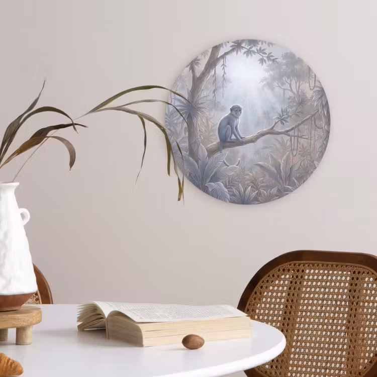 Aap - Boom - Jungle - Natuur - Grijs Wandcirkel kunststof plaat 5mm dik klein -sfeer4