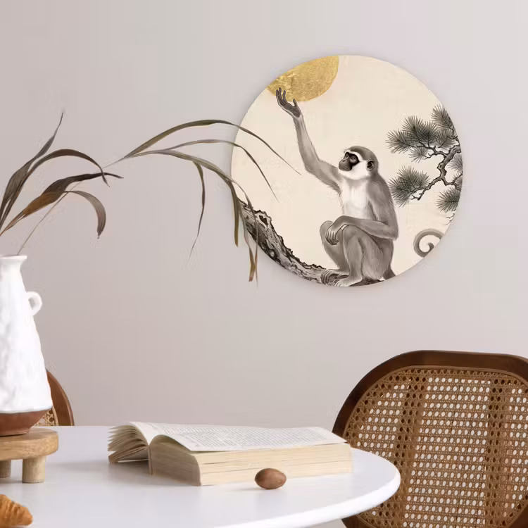 Aap - Maan - Goud Wandcirkel kunststof plaat 5mm dik klein -sfeer4