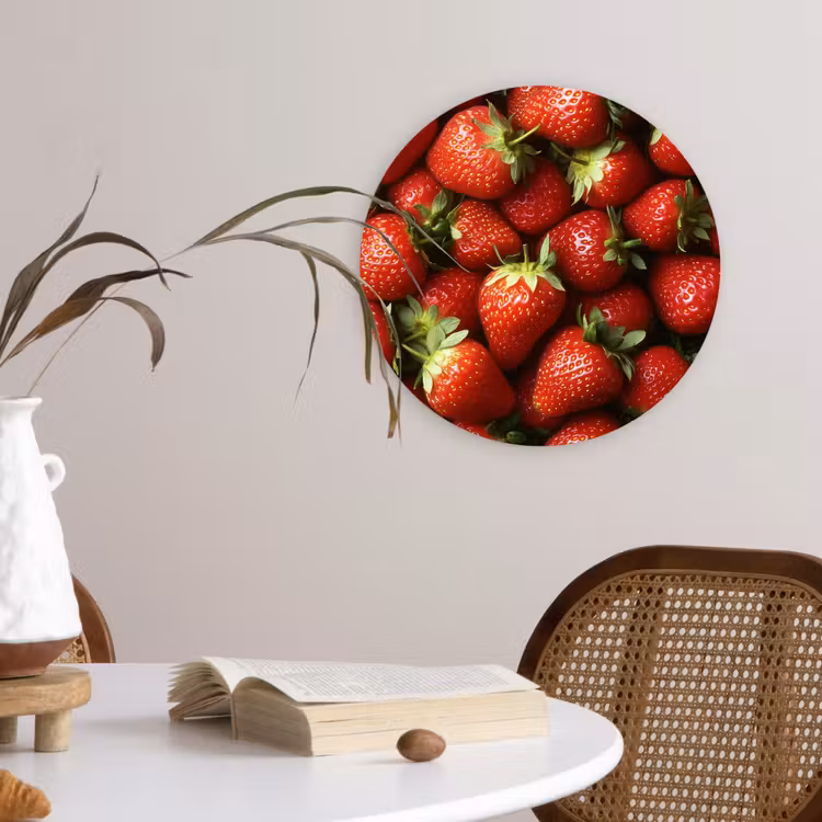 Aardbei - Fruit - Rood Wandcirkel kunststof plaat 5mm dik klein -sfeer4