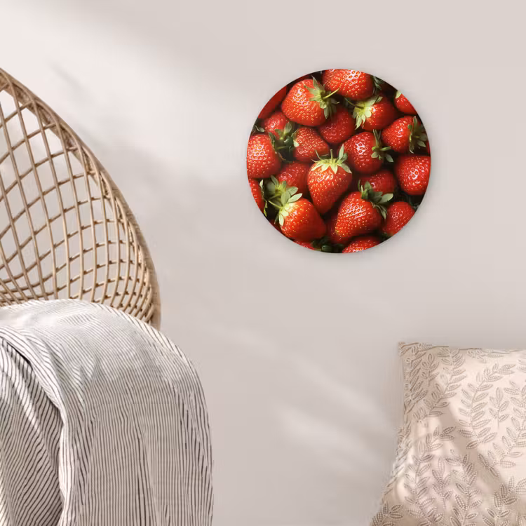 Aardbei - Fruit - Rood Wandcirkel kunststof plaat 5mm dik klein -sfeer5