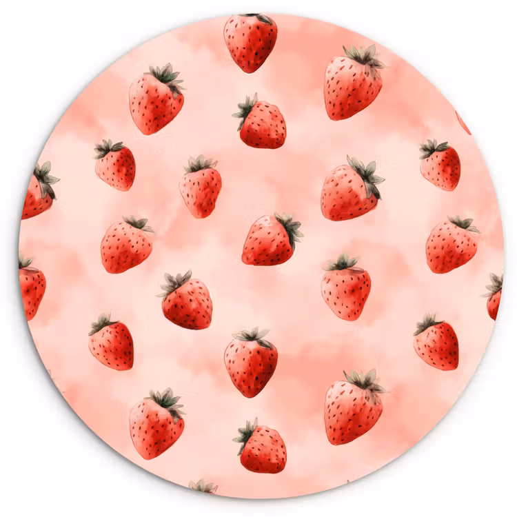 Aardbei - Patroon - Roze Wandcirkel kunststof plaat 5mm dik klein 188 -3d