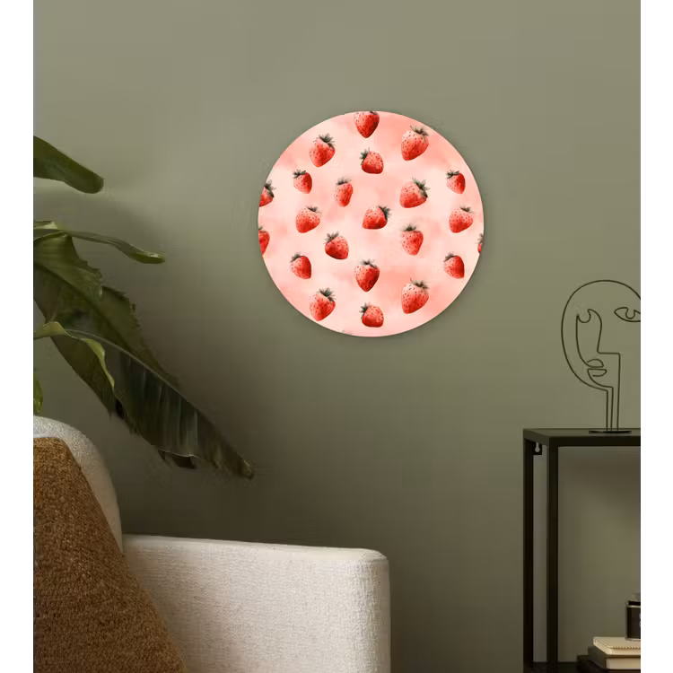Aardbei - Patroon - Roze Wandcirkel kunststof plaat 5mm dik klein 188 -sfeer3