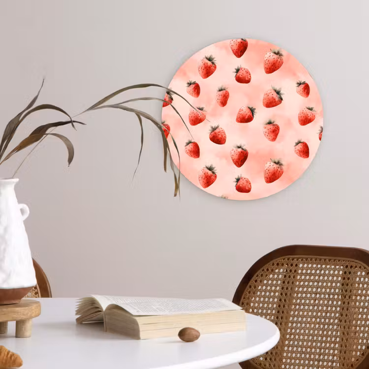 Aardbei - Patroon - Roze Wandcirkel kunststof plaat 5mm dik klein 188 -sfeer4