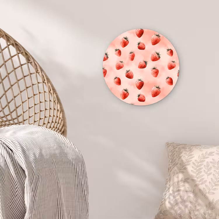 Aardbei - Patroon - Roze Wandcirkel kunststof plaat 5mm dik klein 188 -sfeer5