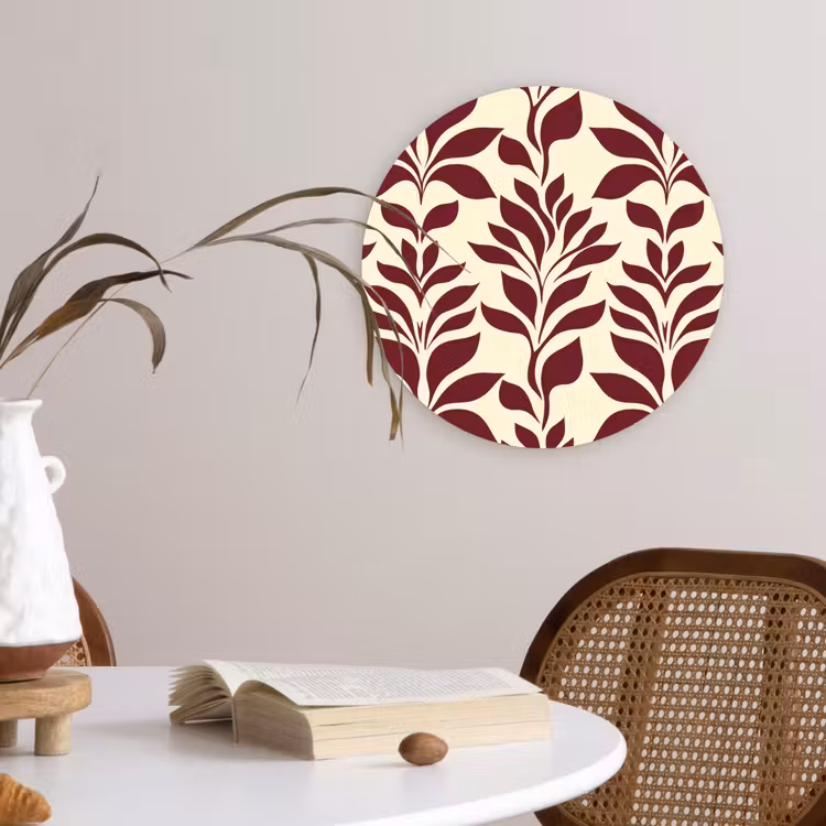 Abstract - Bladeren - Burgundy Wandcirkel kunststof plaat 5mm dik klein 188 -sfeer4